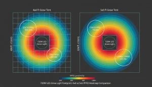 720W LED Grow Light: Coverage Map for 4x4 vs 5x5